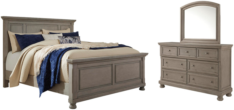 Lettner Light Gray Queen Panel Bed, Dresser and Mirror - B733B4