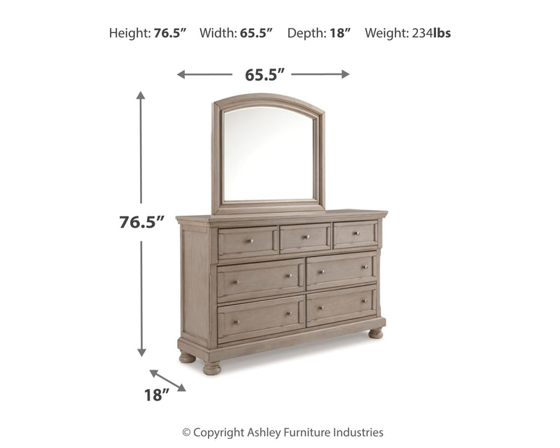 Lettner Light Gray Queen Panel Bed, Dresser and Mirror - B733B4