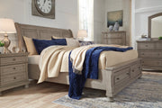 Lettner Light Gray Queen Sleigh Bed with 2 Storage Drawers - Gate FurnitureQueen Bed