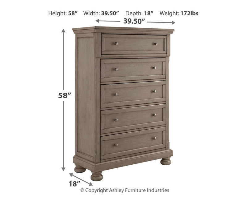 Lettner Queen Panel Bed with Mirrored Dresser and 2 Nightstands in Light Gray - PKG006578