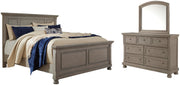 Lettner Queen Panel Bed with Mirrored Dresser in Light Gray - PKG006576