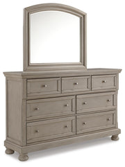 Lettner Queen Panel Bed with Mirrored Dresser in Light Gray - PKG006576