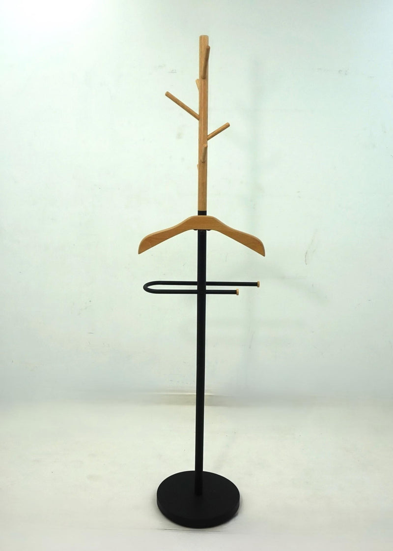 Lewis Freestanding Valet Coat Rack with Light Oak Hanger and Black Frame - 980001