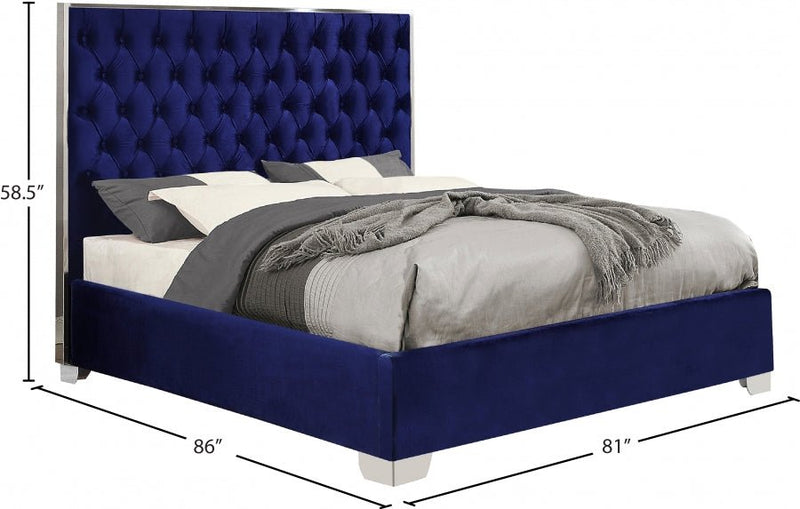 Lexi Velvet King Bed Blue - Gate FurnitureKing Bed