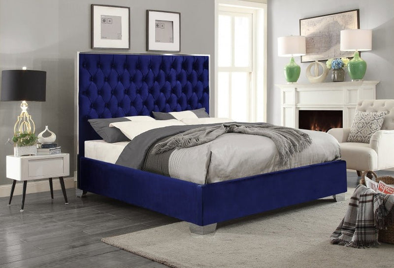 Lexi Velvet King Bed Blue - Gate FurnitureKing Bed