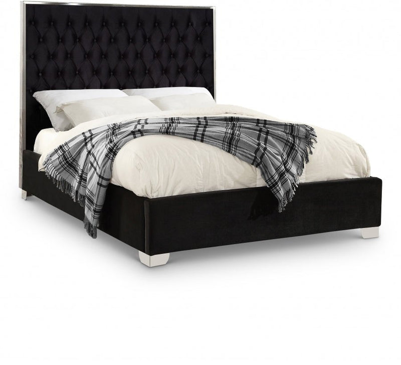 Lexi Velvet Queen Bed Black - Gate FurnitureQueen Bed