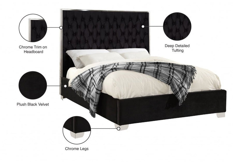 Lexi Velvet Queen Bed Black - Gate FurnitureQueen Bed