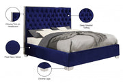 Lexi Velvet Queen Bed Blue - Gate FurnitureQueen Bed