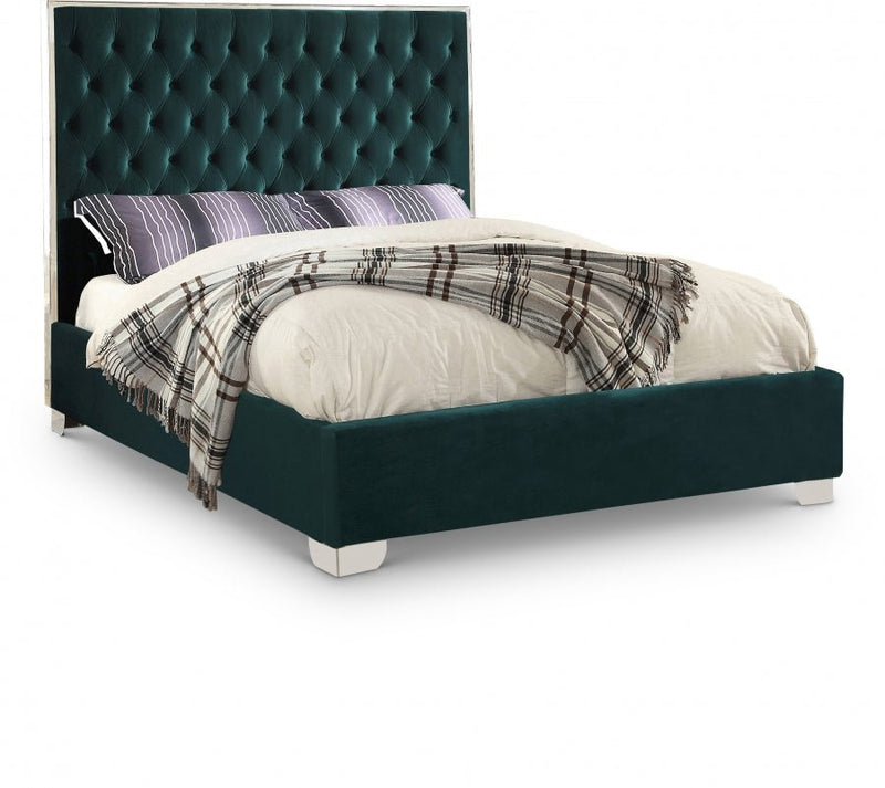 Lexi Velvet Queen Bed Green - Gate FurnitureQueen Bed