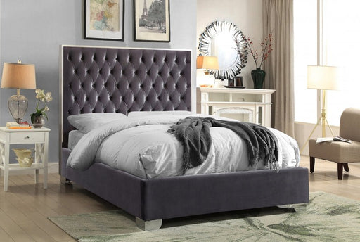 Lexi Velvet Queen Bed Grey - Gate FurnitureQueen Bed