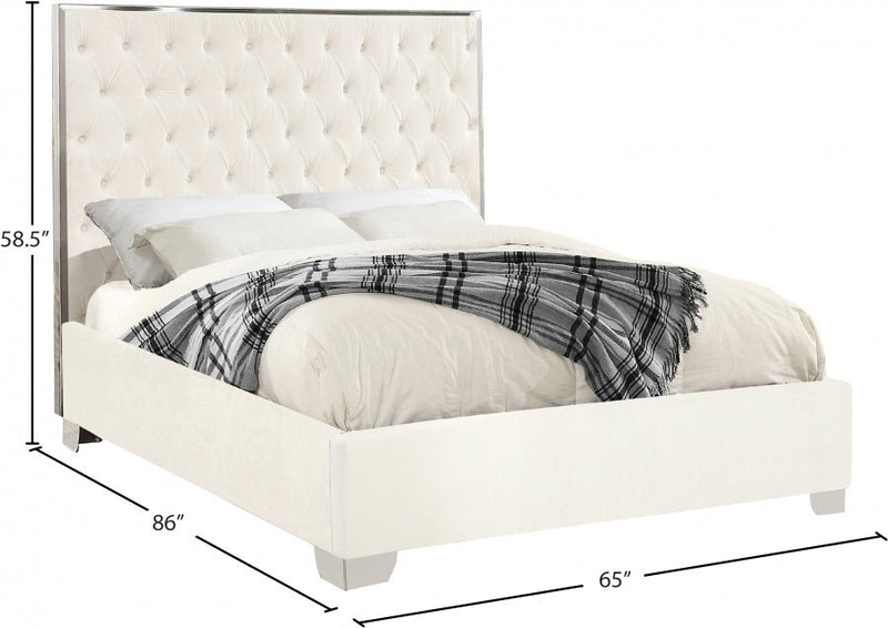 Lexi Velvet Queen Bed White - Gate FurnitureQueen Bed