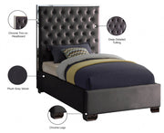 Lexi Velvet Twin Bed Grey - Gate FurnitureTwin Bed