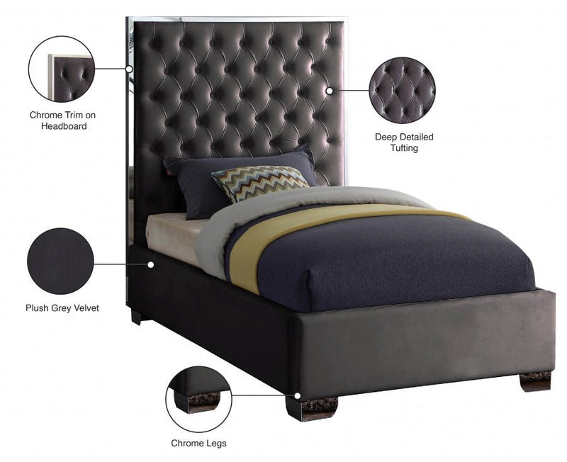 Lexi Velvet Twin Bed Grey - Gate FurnitureTwin Bed