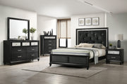 Lila Black Queen Upholstered Panel Bed - Gate FurnitureQueen Bed