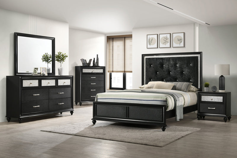 Lila Black Queen Upholstered Panel Bed - Gate FurnitureQueen Bed