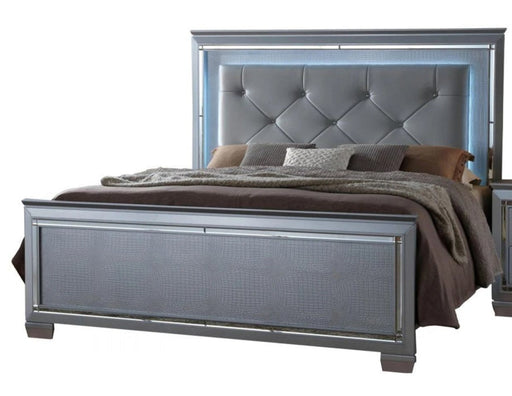 Lillian Silver LED Queen Panel Bed - Gate FurnitureQueen Bed