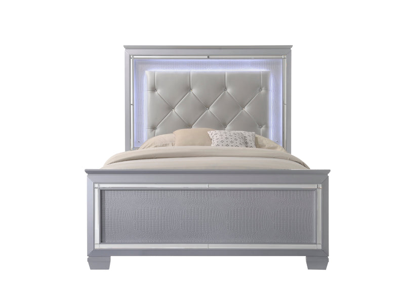 Lillian Silver Queen LED Upholestered Bed - Gate FurnitureQueen Bed