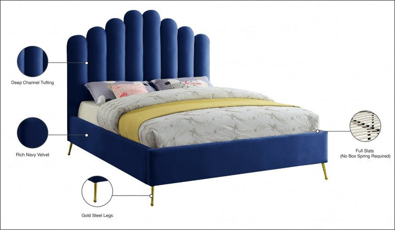 Lily Velvet King Bed Blue - Gate FurnitureKing Bed