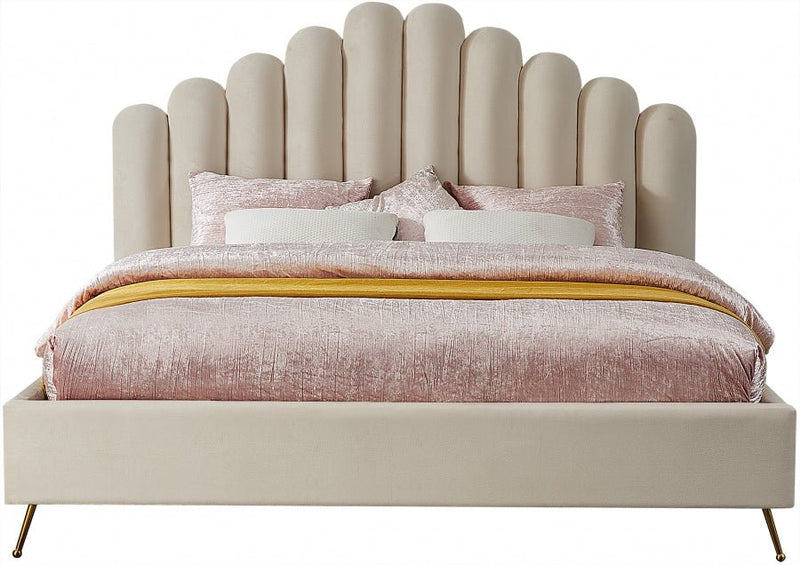 Lily Velvet King Bed Cream - Gate FurnitureKing Bed