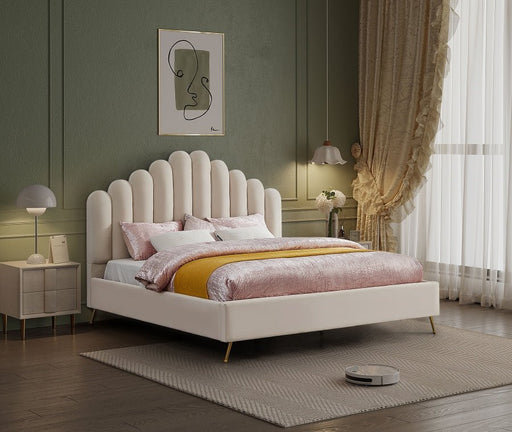 Lily Velvet King Bed Cream - Gate FurnitureKing Bed