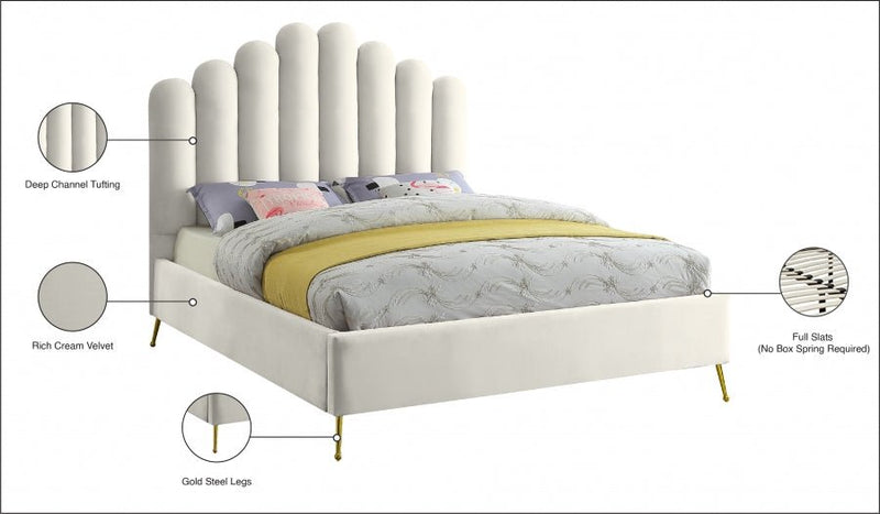 Lily Velvet King Bed Cream - Gate FurnitureKing Bed