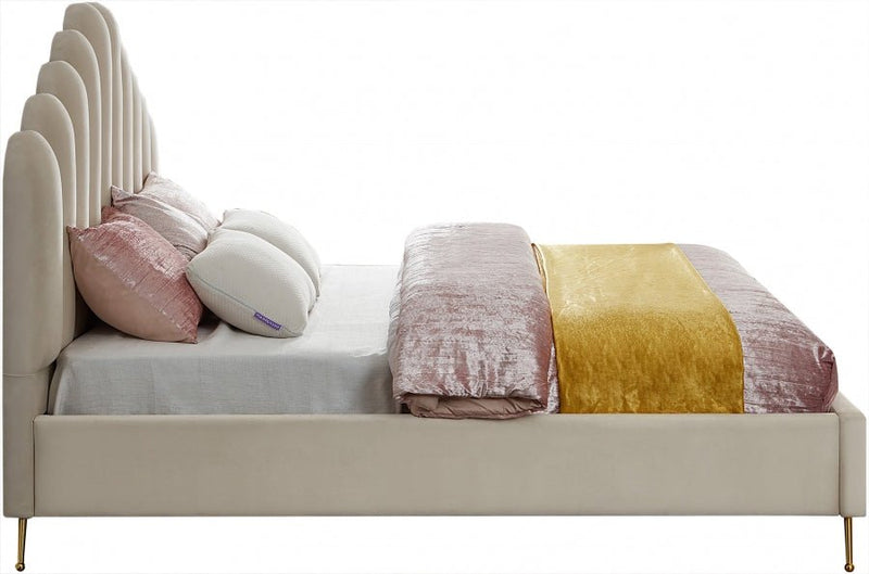 Lily Velvet King Bed Cream - Gate FurnitureKing Bed