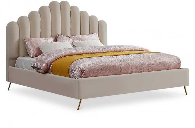 Lily Velvet King Bed Cream - Gate FurnitureKing Bed