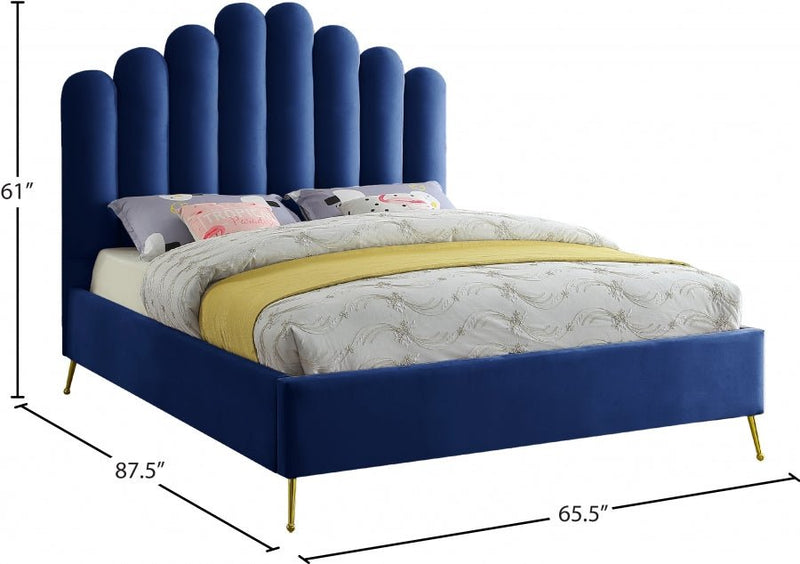 Lily Velvet Queen Bed Blue - Gate FurnitureQueen Bed