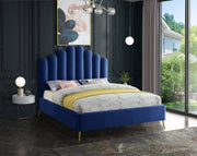 Lily Velvet Queen Bed Blue - Gate FurnitureQueen Bed