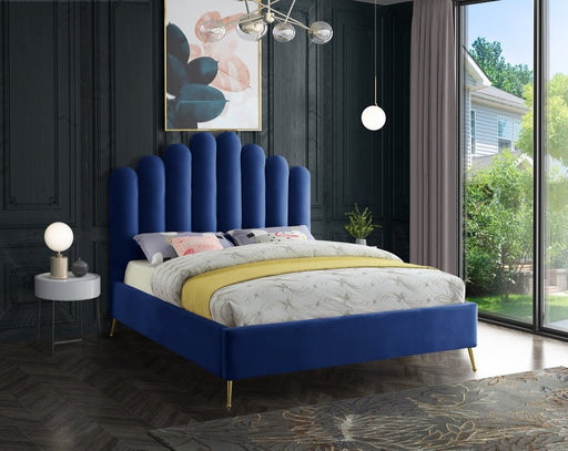 Lily Velvet Queen Bed Blue - Gate FurnitureQueen Bed