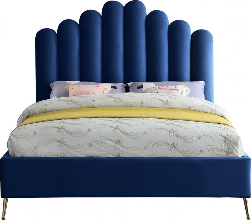 Lily Velvet Queen Bed Blue - Gate FurnitureQueen Bed