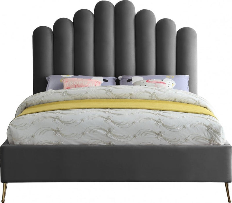 Lily Velvet Queen Bed Grey - Gate FurnitureQueen Bed