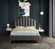 Lily Velvet Queen Bed Grey - Gate FurnitureQueen Bed