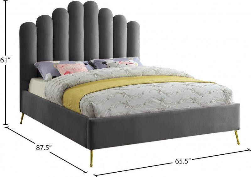 Lily Velvet Queen Bed Grey - Gate FurnitureQueen Bed