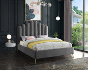 Lily Velvet Queen Bed Grey - Gate FurnitureQueen Bed