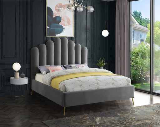 Lily Velvet Queen Bed Grey - Gate FurnitureQueen Bed