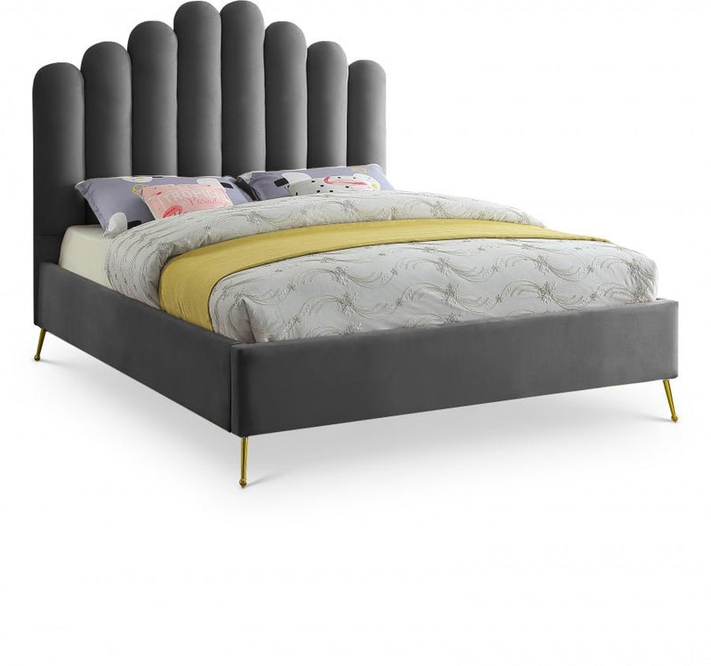 Lily Velvet Queen Bed Grey - Gate FurnitureQueen Bed