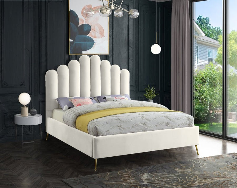 Lily Velvet Queen Bed in Cream - Gate FurnitureQueen Bed