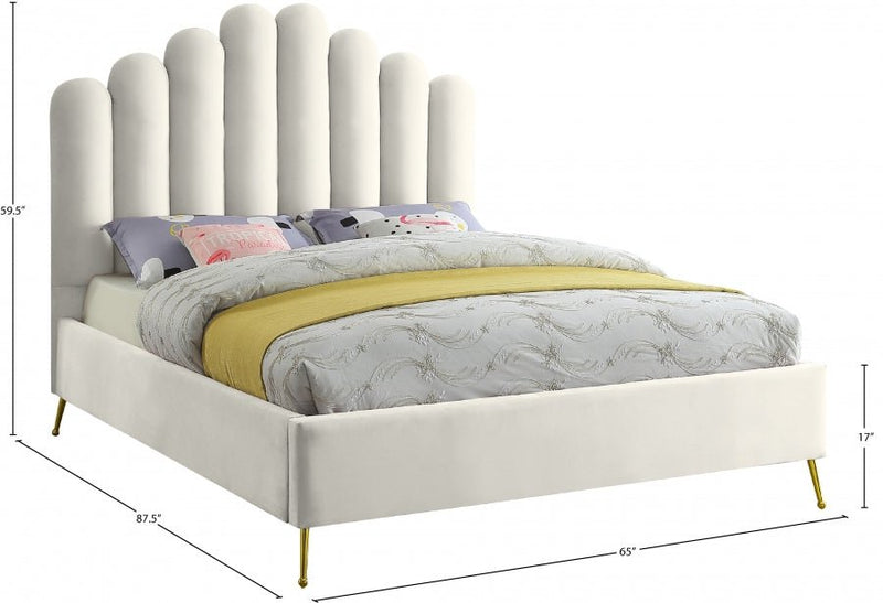 Lily Velvet Queen Bed in Cream - Gate FurnitureQueen Bed