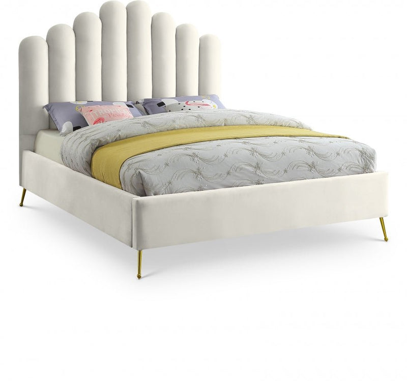 Lily Velvet Queen Bed in Cream - Gate FurnitureQueen Bed