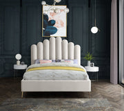 Lily Velvet Queen Bed in Cream - Gate FurnitureQueen Bed