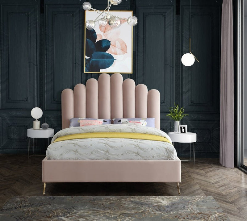 Lily Velvet Queen Bed Pink - Gate FurnitureQueen Bed