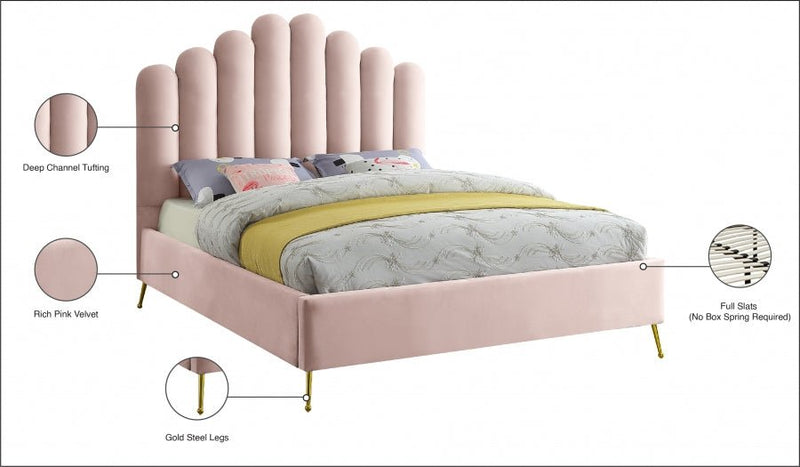 Lily Velvet Queen Bed Pink - Gate FurnitureQueen Bed