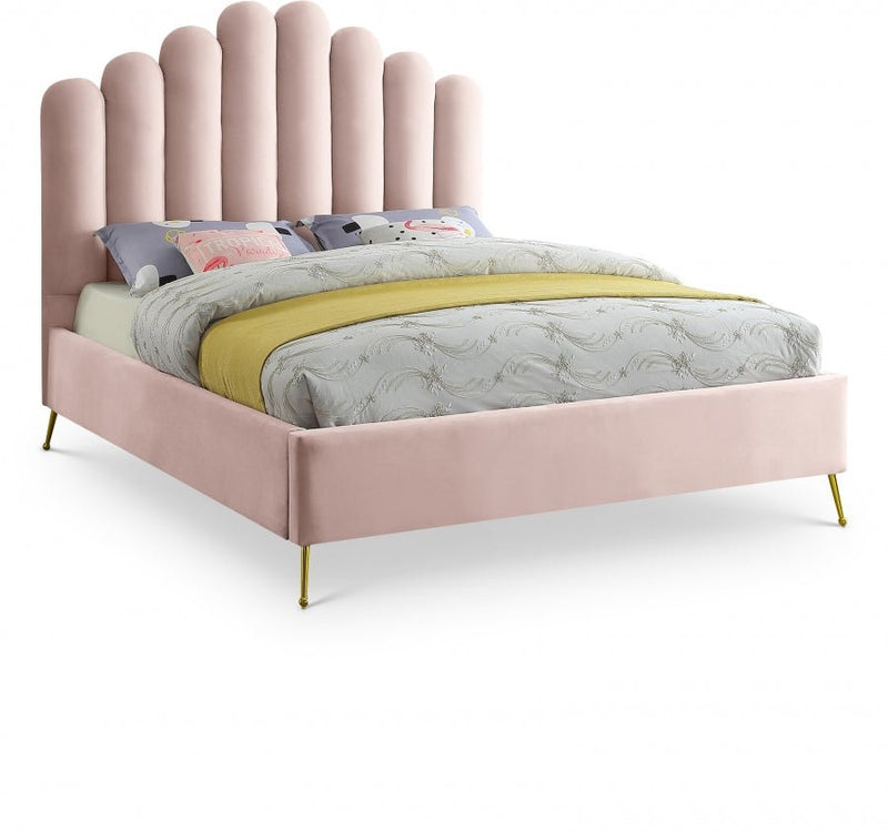 Lily Velvet Queen Bed Pink - Gate FurnitureQueen Bed