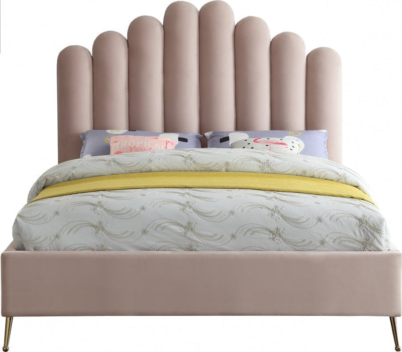 Lily Velvet Queen Bed Pink - Gate FurnitureQueen Bed