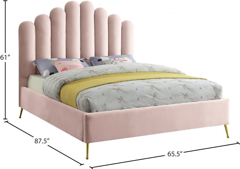 Lily Velvet Queen Bed Pink - Gate FurnitureQueen Bed