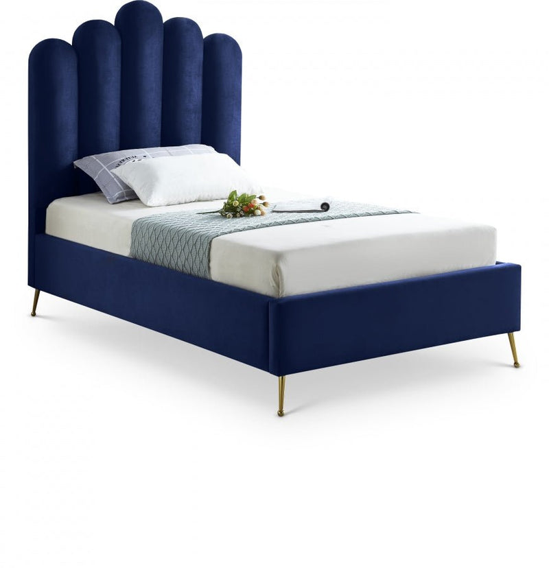 Lily Velvet Twin Bed Blue - Gate FurnitureTwin Bed