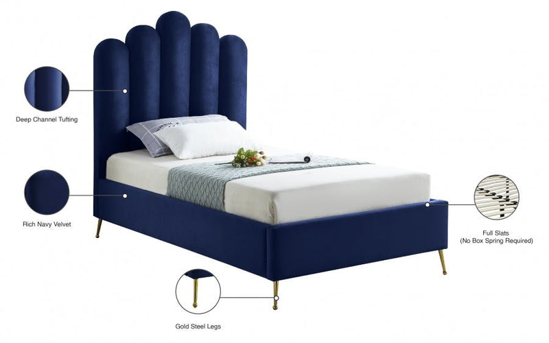 Lily Velvet Twin Bed Blue - Gate FurnitureTwin Bed