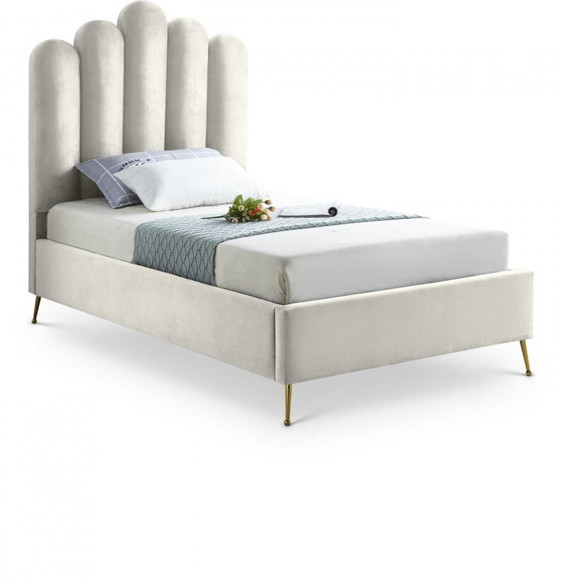 Lily Velvet Twin Bed Cream - Gate FurnitureTwin Bed