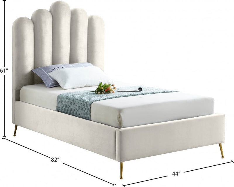 Lily Velvet Twin Bed Cream - Gate FurnitureTwin Bed